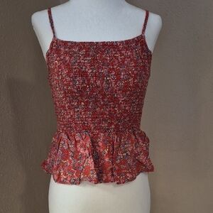 Angie Red Floral Smocked Peplum Camisole